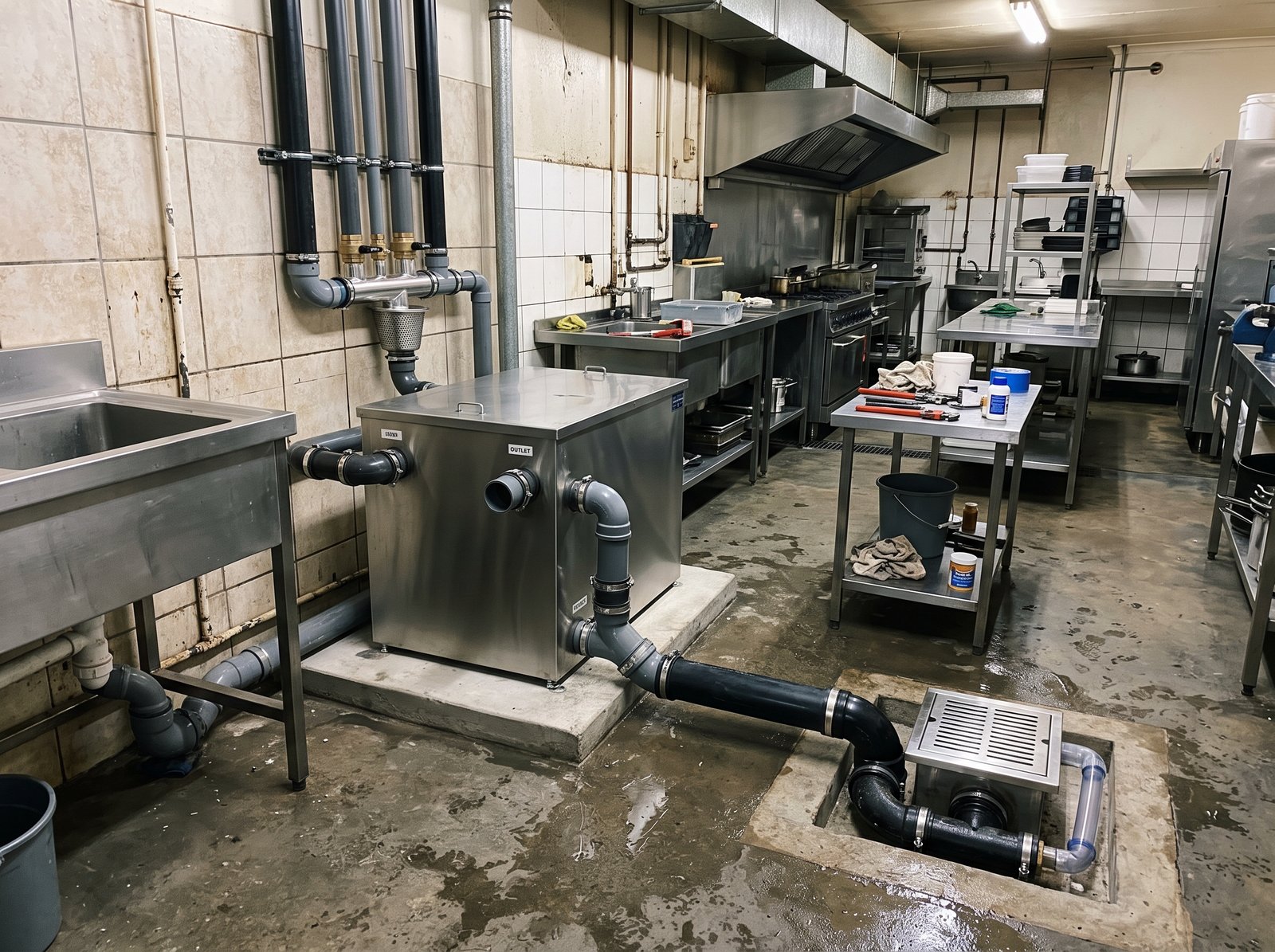 Restaurant grease trap and gully plumbing in Melrose Arch